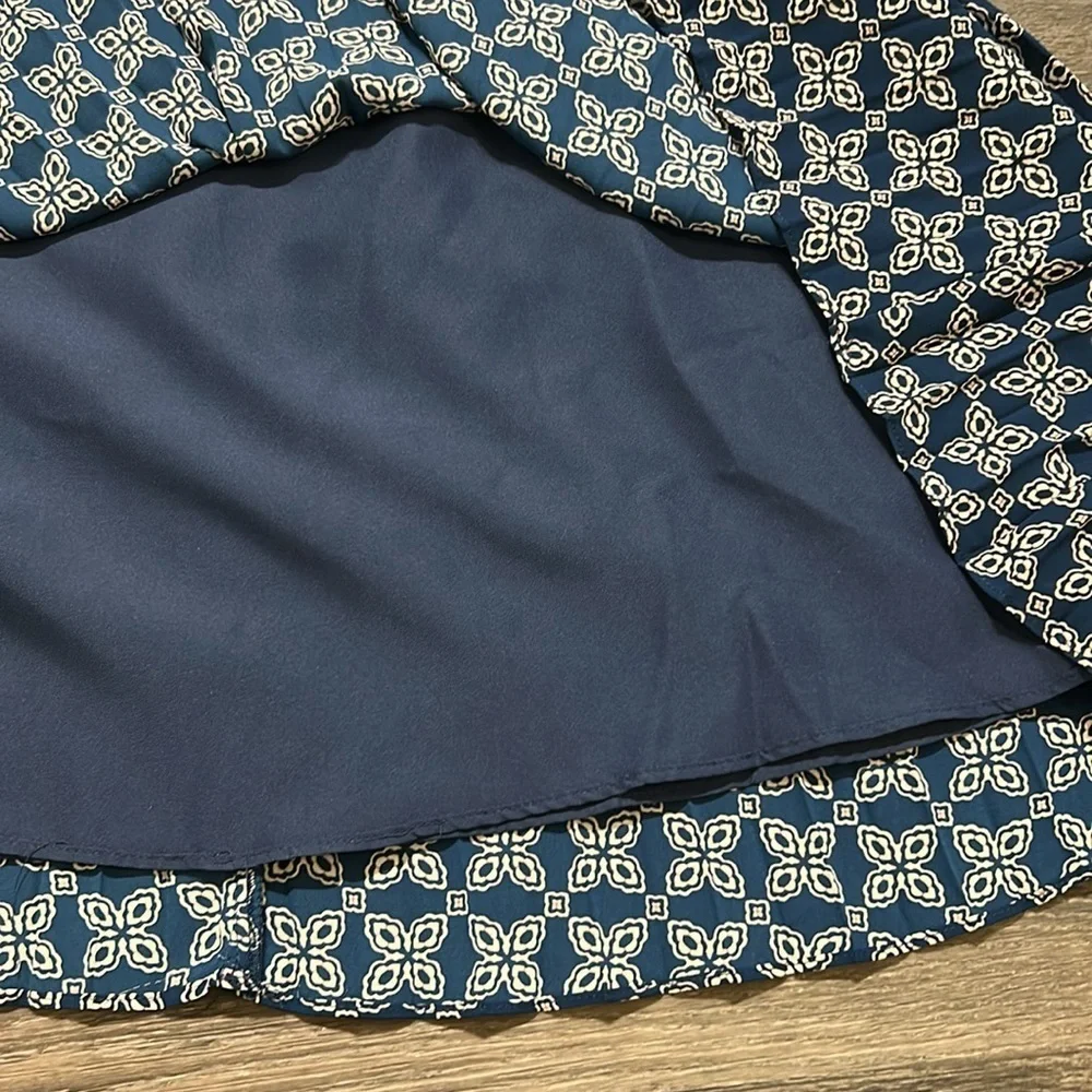 NEW J. Crew Size 10 Pleated Mini Skirt Seaport Blue Autumn Lined Print Preppy